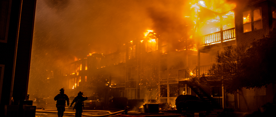 apartment building on fire